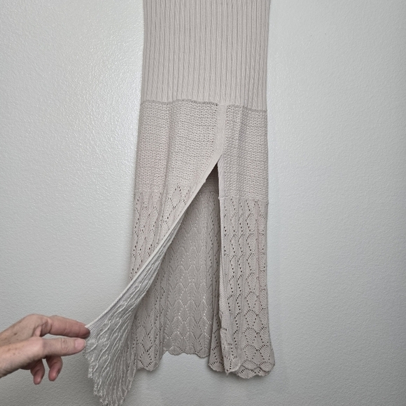 Free People Skirt XS Bari Croshet Details  Knit Column Maxi Oatmeal Front Slit - Picture 7 of 16